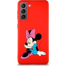Printify Samsung Galaxy S21 Soft Premier Kapak Minnie Mouse-E Tasarımlı Silikon Kılıf - Kırmızı