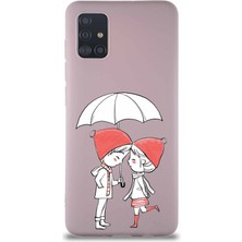 Printify Samsung Galaxy A51 Soft Premier Kapak Aşk Tasarımlı Silikon Kılıf - Pudra