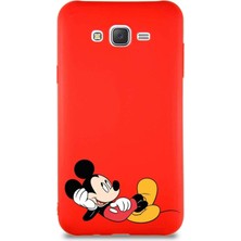 Printify Samsung Galaxy J7 Soft Premier Kapak Mickey Mouse-F Tasarımlı Silikon Kılıf - Kırmızı