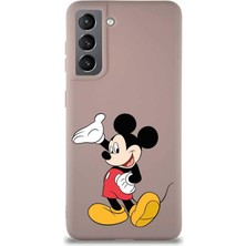 Printify Samsung Galaxy S21 Soft Premier Kapak Mickey Mouse-C Tasarımlı Silikon Kılıf - Pudra