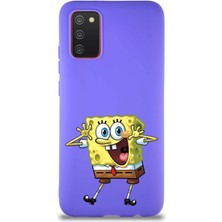 Printify Samsung Galaxy A02S Soft Premier Kapak Sünger Bob Tasarımlı Silikon Kılıf - Mor