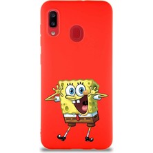 Printify Samsung Galaxy A20 Soft Premier Kapak Sünger Bob Tasarımlı Silikon Kılıf - Kırmızı