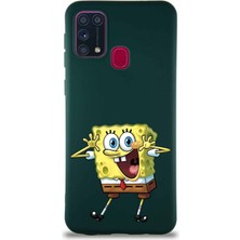 Printify Samsung Galaxy M31 Soft Premier Kapak Sünger Bob Tasarımlı Silikon Kılıf - Yeşil