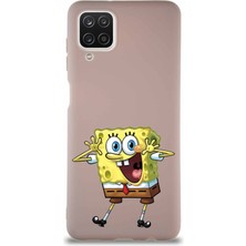Printify Samsung Galaxy A12 Soft Premier Kapak Sünger Bob Tasarımlı Silikon Kılıf - Pudra