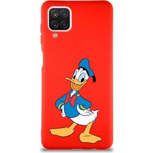 Printify Samsung Galaxy A12 Soft Premier Kapak Donald Duck-C Tasarımlı Silikon Kılıf - Kırmızı