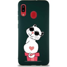 Printify Samsung Galaxy A20 Soft Premier Kapak Coolcat Tasarımlı Silikon Kılıf - Yeşil