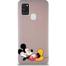 Printify Samsung Galaxy A21S Soft Premier Kapak Mickey Mouse-F Tasarımlı Silikon Kılıf - Pudra