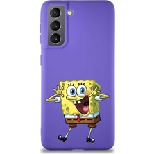 Printify Samsung Galaxy S21 Soft Premier Kapak Sünger Bob Tasarımlı Silikon Kılıf - Mor