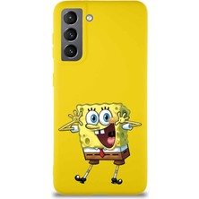 Printify Samsung Galaxy S21 Soft Premier Kapak Sünger Bob Tasarımlı Silikon Kılıf - Sarı