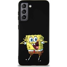 Printify Samsung Galaxy S21 Soft Premier Kapak Sünger Bob Tasarımlı Silikon Kılıf - Siyah