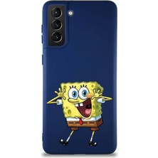 Printify Samsung Galaxy S21 Plus Soft Premier Kapak Sünger Bob Tasarımlı Silikon Kılıf - Lacivert