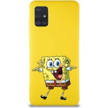 Printify Samsung Galaxy A51 Soft Premier Kapak Sünger Bob Tasarımlı Silikon Kılıf - Sarı