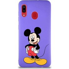 Printify Samsung Galaxy A20 Soft Premier Kapak Mickey Mouse-E Tasarımlı Silikon Kılıf - Mor