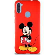 Printify Samsung Galaxy A11 Soft Premier Kapak Mickey Mouse-E Tasarımlı Silikon Kılıf - Kırmızı