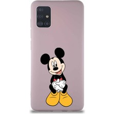 Printify Samsung Galaxy A51 Soft Premier Kapak Mickey Mouse-A Tasarımlı Silikon Kılıf - Pudra