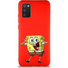 Printify Samsung Galaxy A02S Soft Premier Kapak Sünger Bob Tasarımlı Silikon Kılıf - Kırmızı