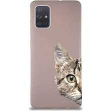 Printify Samsung Galaxy A71 Soft Premier Kapak Catface Tasarımlı Silikon Kılıf - Pudra