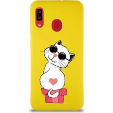 Printify Samsung Galaxy A20 Soft Premier Kapak Coolcat Tasarımlı Silikon Kılıf - Sarı