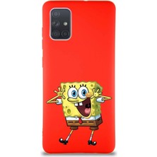 Printify Samsung Galaxy A71 Soft Premier Kapak Sünger Bob Tasarımlı Silikon Kılıf - Kırmızı