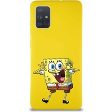 Printify Samsung Galaxy A71 Soft Premier Kapak Sünger Bob Tasarımlı Silikon Kılıf - Sarı