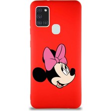 Printify Samsung Galaxy A21S Soft Premier Kapak Minnie Mouse-A Tasarımlı Silikon Kılıf - Kırmızı