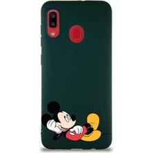 Printify Samsung Galaxy A20 Soft Premier Kapak Mickey Mouse-F Tasarımlı Silikon Kılıf - Yeşil