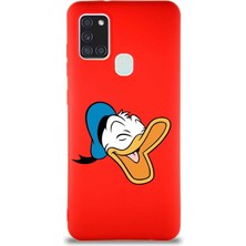 Printify Samsung Galaxy A21S Soft Premier Kapak Donald Duck-E Tasarımlı Silikon Kılıf - Kırmızı