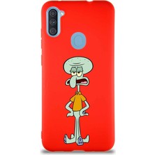 Printify Samsung Galaxy M11 Soft Premier Kapak Squidward Dokunaç Tasarımlı Silikon Kılıf - Kırmızı