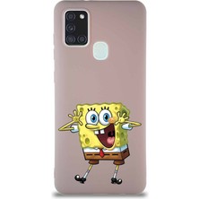 Printify Samsung Galaxy A21S Soft Premier Kapak Sünger Bob Tasarımlı Silikon Kılıf - Pudra