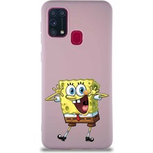 Printify Samsung Galaxy M31 Soft Premier Kapak Sünger Bob Tasarımlı Silikon Kılıf - Pudra