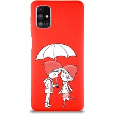Printify Samsung Galaxy M51 Soft Premier Kapak Aşk Tasarımlı Silikon Kılıf - Kırmızı