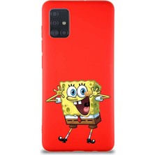 Printify Samsung Galaxy A51 Soft Premier Kapak Sünger Bob Tasarımlı Silikon Kılıf - Kırmızı