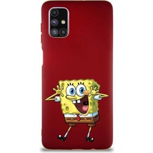 Printify Samsung Galaxy M51 Soft Premier Kapak Sünger Bob Tasarımlı Silikon Kılıf - Mürdüm