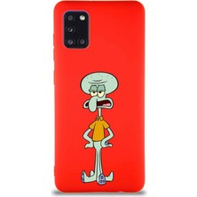 Printify Samsung Galaxy A31 Soft Premier Kapak Squidward Dokunaç Tasarımlı Silikon Kılıf - Kırmızı