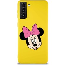 Printify Samsung Galaxy S21 Plus Soft Premier Kapak Minnie Mouse-C Tasarımlı Silikon Kılıf - Sarı