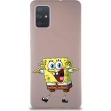 Printify Samsung Galaxy A71 Soft Premier Kapak Sünger Bob Tasarımlı Silikon Kılıf - Pudra