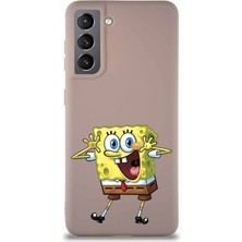 Printify Samsung Galaxy S21 Soft Premier Kapak Sünger Bob Tasarımlı Silikon Kılıf - Pudra