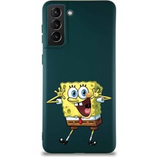 Printify Samsung Galaxy S21 Plus Soft Premier Kapak Sünger Bob Tasarımlı Silikon Kılıf - Yeşil