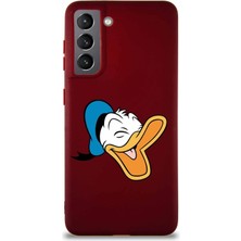 Printify Samsung Galaxy S21 Soft Premier Kapak Donald Duck-E Tasarımlı Silikon Kılıf - Mürdüm