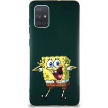 Printify Samsung Galaxy A71 Soft Premier Kapak Sünger Bob Tasarımlı Silikon Kılıf - Yeşil
