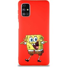 Printify Samsung Galaxy M51 Soft Premier Kapak Sünger Bob Tasarımlı Silikon Kılıf - Kırmızı