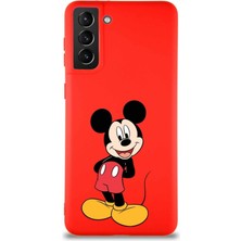 Printify Samsung Galaxy S21 Plus Soft Premier Kapak Mickey Mouse-B Tasarımlı Silikon Kılıf - Kırmızı