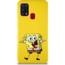 Printify Samsung Galaxy M31 Soft Premier Kapak Sünger Bob Tasarımlı Silikon Kılıf - Sarı