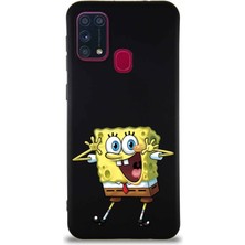 Printify Samsung Galaxy M31 Soft Premier Kapak Sünger Bob Tasarımlı Silikon Kılıf - Siyah