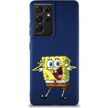 Printify Samsung Galaxy S21 Ultra Soft Premier Kapak Sünger Bob Tasarımlı Silikon Kılıf - Lacivert
