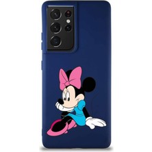 Printify Samsung Galaxy S21 Ultra Soft Premier Kapak Minnie Mouse-E Tasarımlı Silikon Kılıf - Lacivert