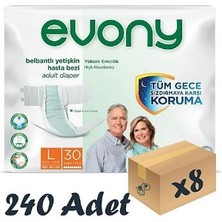 Evony Bel Bantlı Yetişkin Hasta Bezi Large 30'lu 8 Paket 240 Adet