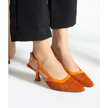 Alemdar Shoes Wanda Oranj Fileli Topuklu Kadın Ayakkabı