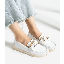 Alemdar Shoes Grant Beyaz Toka Detay Kadın Loafer