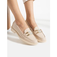 Alemdar Shoes Ivan Krem Rugan Taş Detay Kadın Loafer